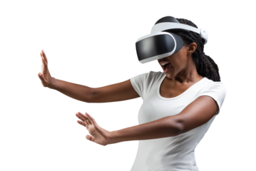 Woman with VR headset png gaming technology mockup