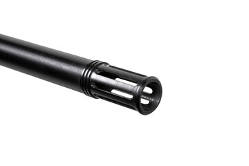 A modern automatic carbine chambered for 9mm pistol caliber. Weapons for the police, army and special units. Isolate on a white back.