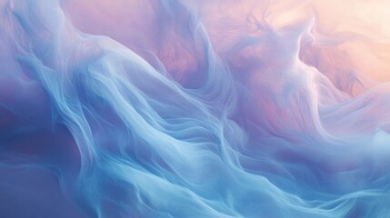 A stunning abstract composition with soft, flowing pastel waves in blue and pink tones, creating a serene and dreamy atmosphere.