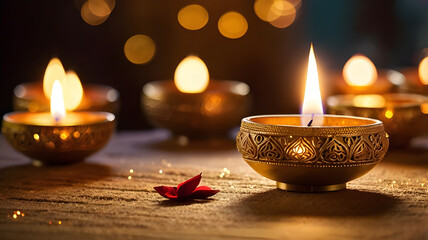 Diwali lamp element. Diwali Celebration Lighting a Sparkler Alongside Traditional Diya Oil Lamp.	