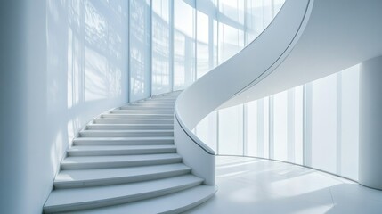 Obraz premium A white staircase in a modern building, symbolizing architecture and design