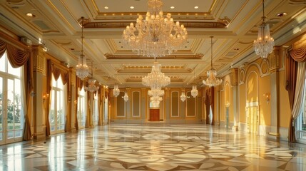 Naklejka premium Grand Ballroom with Crystal Chandeliers