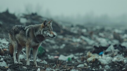 Obraz premium Polluted world. Garbage and waste. Animals suffer from pollution. Ecological disaster concept. AI-generated.