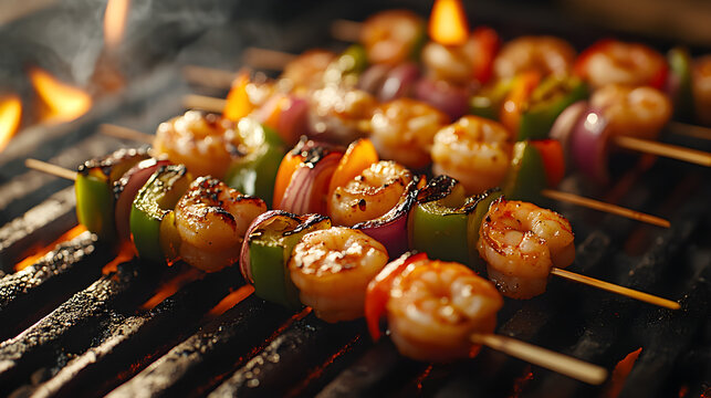 Grilled Skewer Reiben mit Garnelen Gurken und Zwiebeln