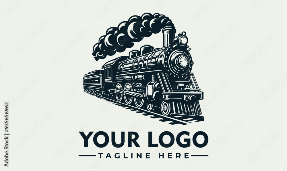 Wall mural retro steam locomotive vector logo illustration