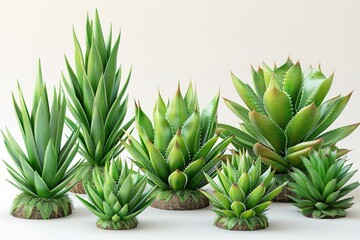 Fototapeta premium A row of green plants with spiky leaves