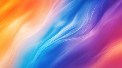 A colorful abstract composition with fluid waves of orange, blue, purple, and red hues.