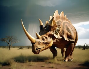 Fototapeta premium Triceratops Prehistoric Dangerous Wild Reptile Jurassic Era