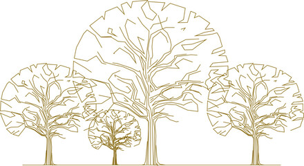 Obraz premium Vector sketch, silhouette illustration, detailed drawing design, collection of abstract unique trees in the forest with lots of branches for greenery