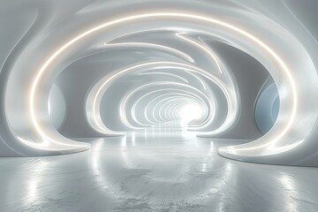 Obraz premium A large, white room with a curved ceiling and a white floor