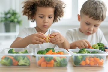 Pupils in a study space, sharing lunch box snacks and meals, capturing the joy of eating healthy food together