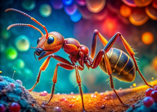 vibrant macro of ant's spiracles breathing organs in bold contrasting colors against bright seamless background highlighting respiratory system intricacy
