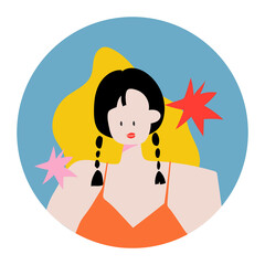 Feminine Instagram highlight cover png, woman character sticker retro illustration in colorful design