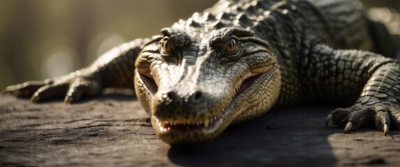 Obraz premium Close-up of a Crocodile's Head and Claws on a Rock
