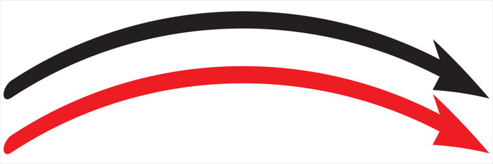 Long straight arrow icons. Black and red horizontal pointer, direction, transfer, position or location and width signs isolated on white background. Vector illustration. EPS 10/AI