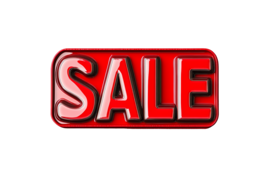 3D Black Friday sale badge with bold text SALE and red outline isolated on transparent background 