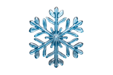 3D glass snowflake with intricate details and frosty edges top view isolated on transparent background 