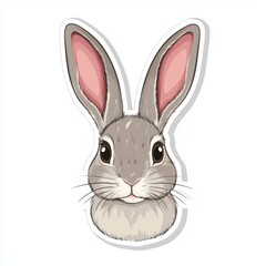 Obraz premium Sticker of a rabbit's head with long ears and a cute nose, flat vector illustration, on white background, digital sticker, clipart 