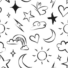 Weather doodle png pattern, transparent background