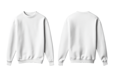 Elegant transparent pullover front and back mock up with ribbed collar and cuffs isolated on transparent background 