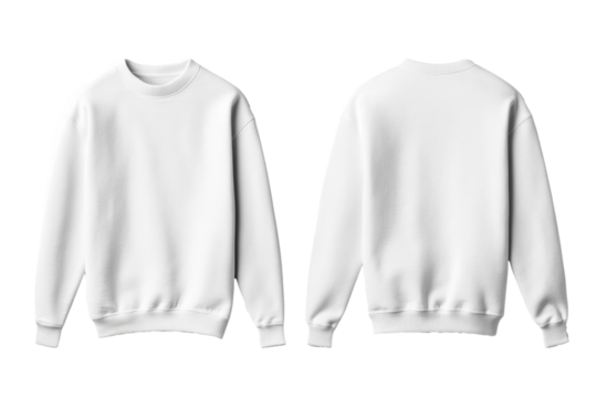 Elegant transparent pullover front and back mock up with ribbed collar and cuffs isolated on transparent background 