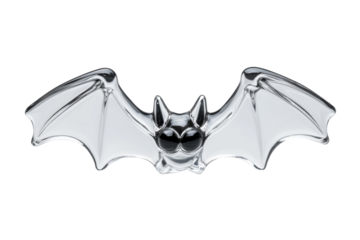 Gleaming 3D glass bat with subtle Halloween design isolated on transparent background 