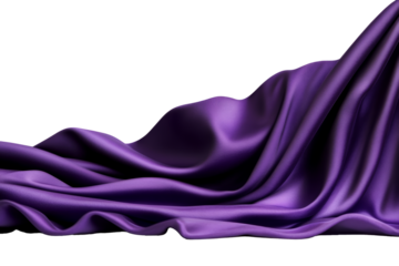 Majestic royal purple velvet curtain flowing in soft waves isolated on transparent background 