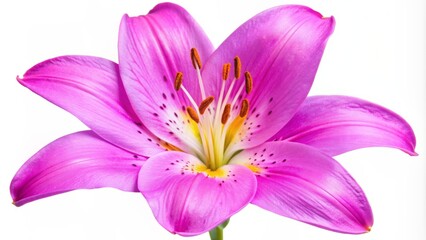 Beautiful pink lily flower with delicate petals and golden anthers isolated on a clean white background, showcasing its elegant and serene beauty.