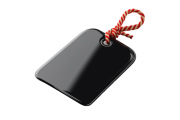 Shiny 3D glass Black Friday sale tag with reflective red highlights isolated on transparent background 