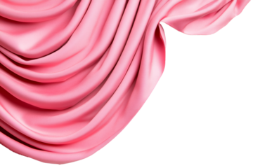 Soft pink velvet theater curtain with gentle folds isolated on transparent background 