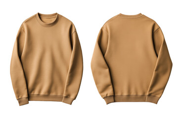 Stylish camel pullover front and back mock up with crew neck and clean design isolated on transparent background 