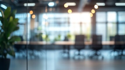 Modern office interior featuring an open workspace with natural light and green plants