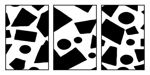 Set of 3 Abstract black and white pattern. For use in graphics. Minimalist illustration for printing on wall decorations