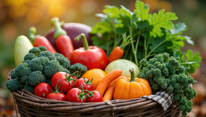 Autumn garden harvest with fresh vegetables