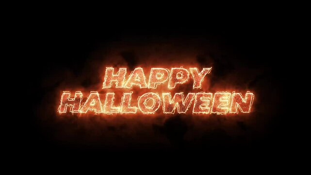Happy Halloween Text Fire Burning Effect Isolated on Black Background.