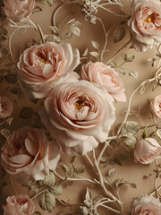 Blush Rose Elegance: Floral Pattern Wall Mural