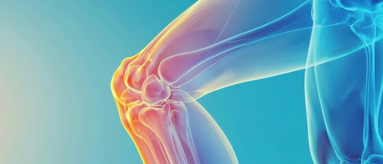 Knee joint anatomy on medical background. 