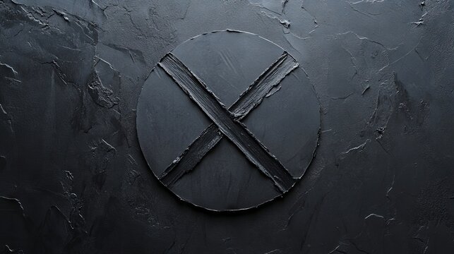 A black circle with a cross on a black background