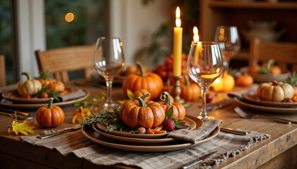 Fall harvest feast with a rustic table setting