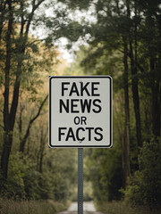 Fake news or facts road sign with written &ldquo;Fake News&rdquo;