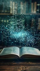 open math book with holographic formulas 