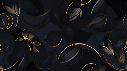 A black Luxury abstract seamless pattern with chic golden lines. 