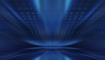 Abstraction with rays and neon. Futuristic empty stage.