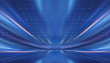 Abstraction with rays and neon. Futuristic empty stage.