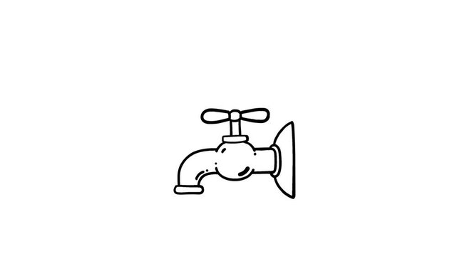Tap cartoon animation whiteboard. Moving stopcock hand drawn simple drawing linear black and white.