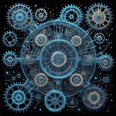 Crystallized data structures,  Nebulous constellations in a bioluminescent space,  A symphony of gears and circuits