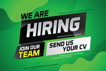 Hiring recruitment design for banner poster. We are hiring lettering with geometric shapes lines. Vector illustration typographic. Open vacancy design template

