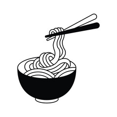 Asian cuisine, comfort food, hot noodles in bowl vector design