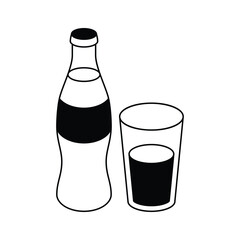 Refreshments, beverages, soda bottle with glass vector design