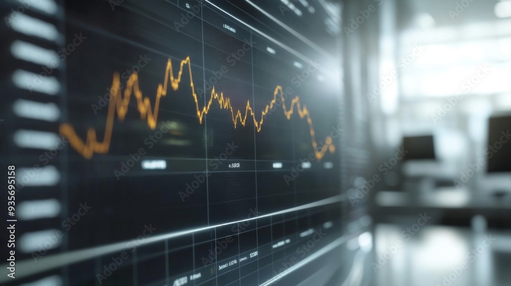 Fototapete high-resolution close-up of a financial graph with clear indicators and labels, set in a sleek offic